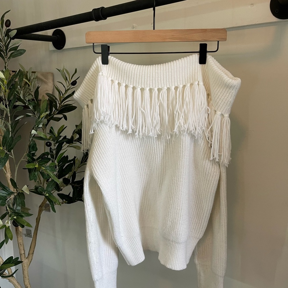 Off Shoulder White Sweater